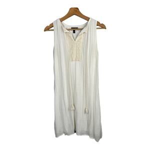 Cloth & People Womens Boho Crochet Gauzy Cream Embroidered Mini Dress Size M